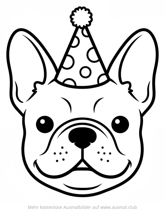Französische Bulldogge mit Partyhut Ausmalbild
