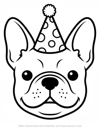 Französische Bulldogge mit Partyhut Ausmalbild