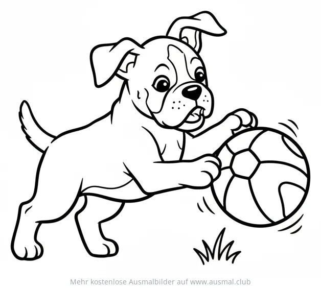 Boxer Welpe spielt mit Fußball Ausmalbild