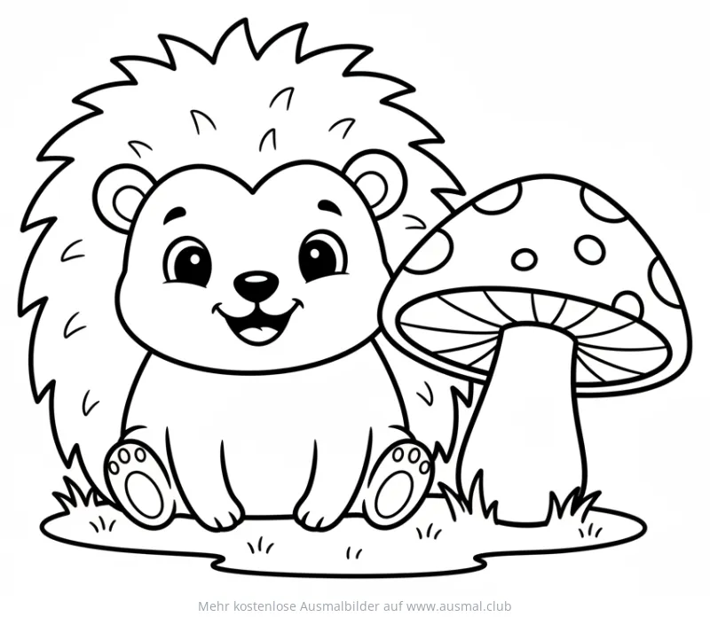 Igel mit Pilz Ausmalbild