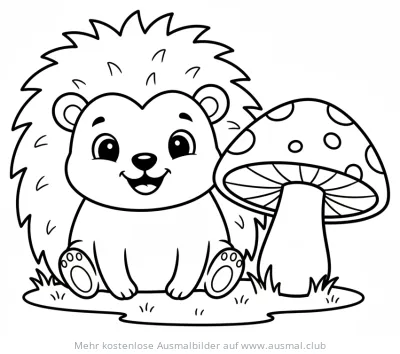Igel mit Pilz Ausmalbild