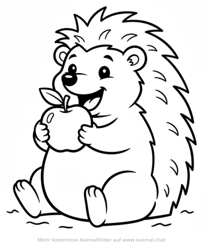 Igel hält Apfel Ausmalbild