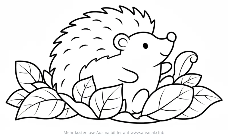 Igel sitzt inmitten von Blättern Ausmalbild