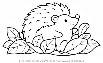 Igel sitzt inmitten von Blättern Ausmalbild