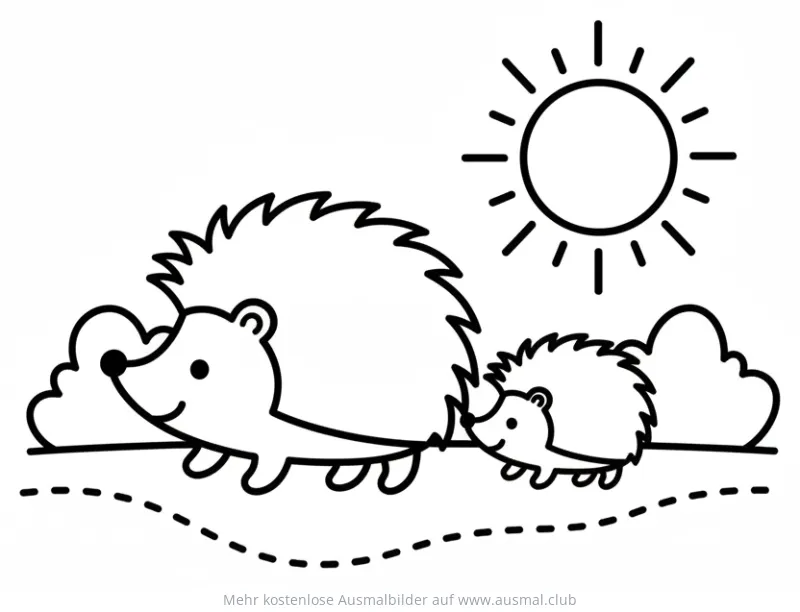 Igel Familie Ausmalbild unter der Sonne