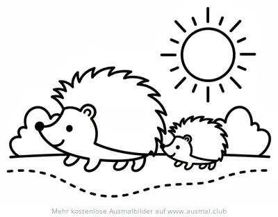 Igel Familie Ausmalbild unter der Sonne