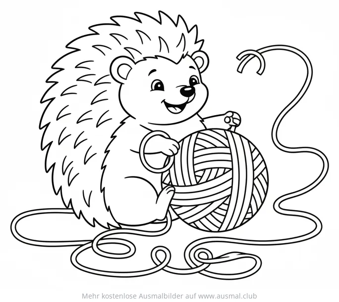 Igel mit Wollknäuel Ausmalbild