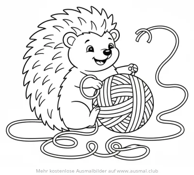 Igel mit Wollknäuel Ausmalbild