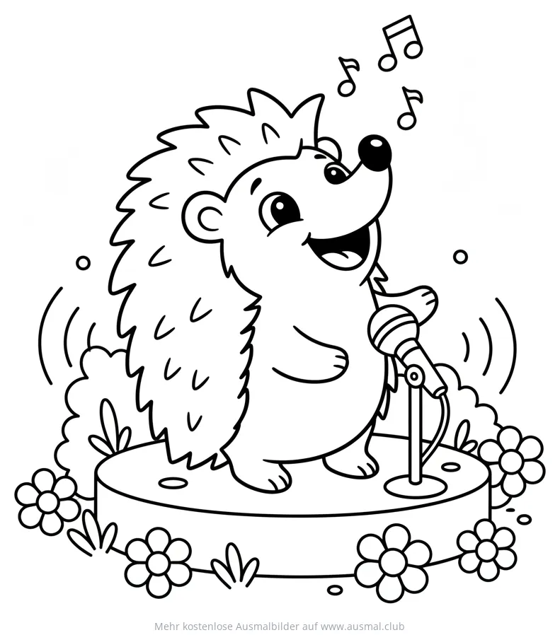 Singender Igel auf Bühne mit Mikrofon Ausmalbild