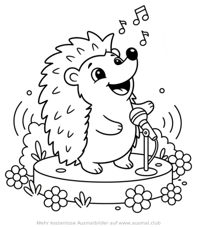 Singender Igel auf Bühne mit Mikrofon Ausmalbild