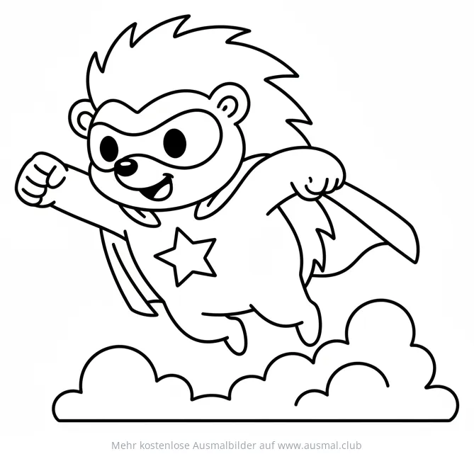 Igel als Superheld mit Umhang Ausmalbild