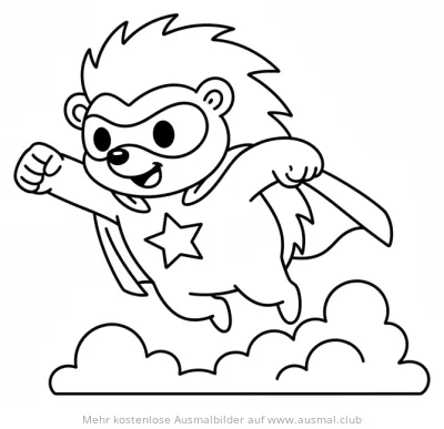 Igel als Superheld mit Umhang Ausmalbild