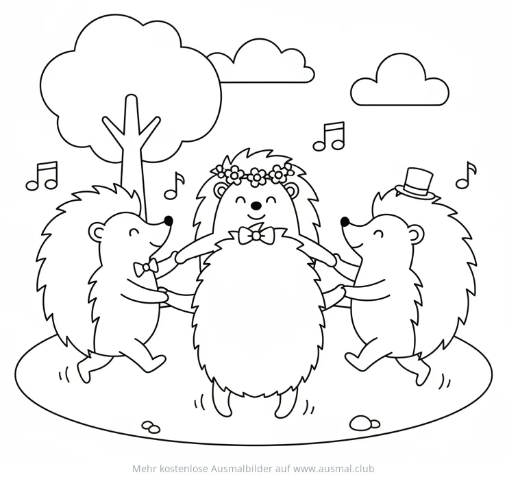 Drei tanzende Igel Ausmalbild