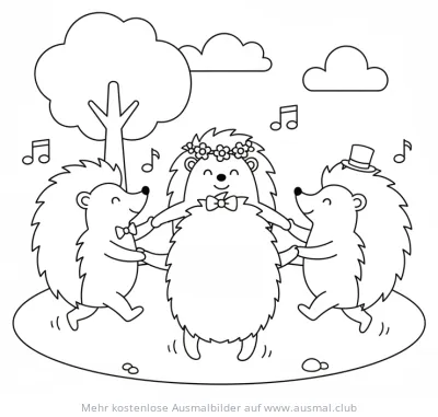 Drei tanzende Igel Ausmalbild