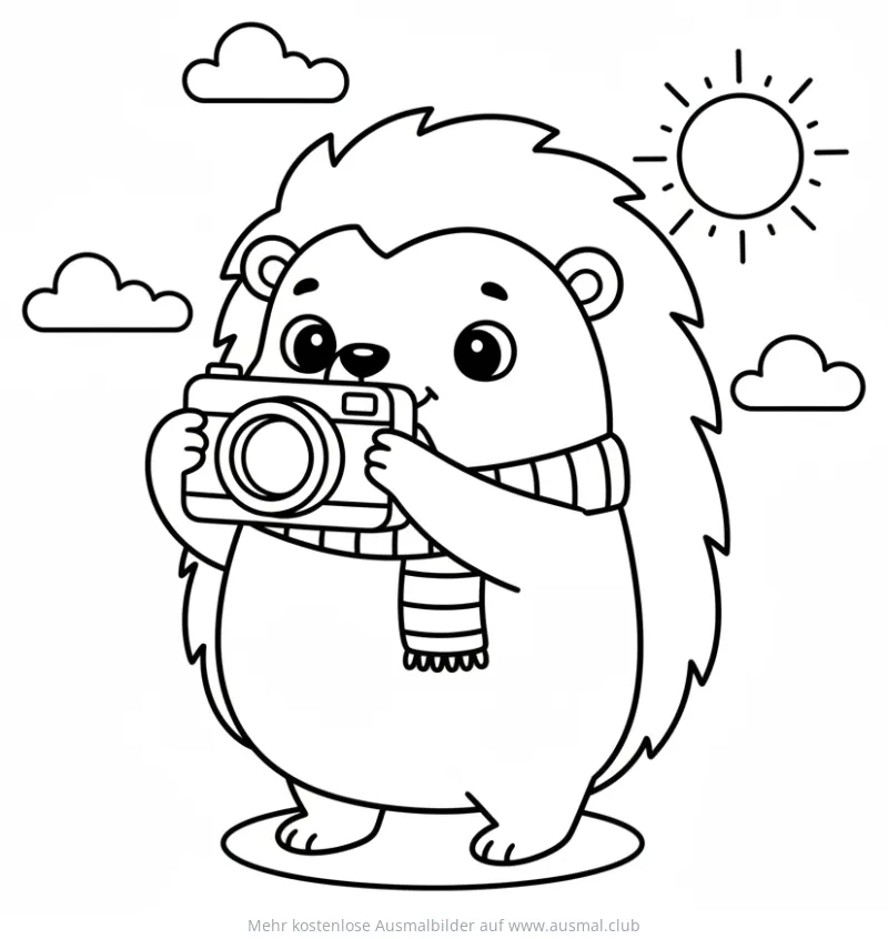 Igel mit Kamera Ausmalbild