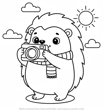 Igel mit Kamera Ausmalbild