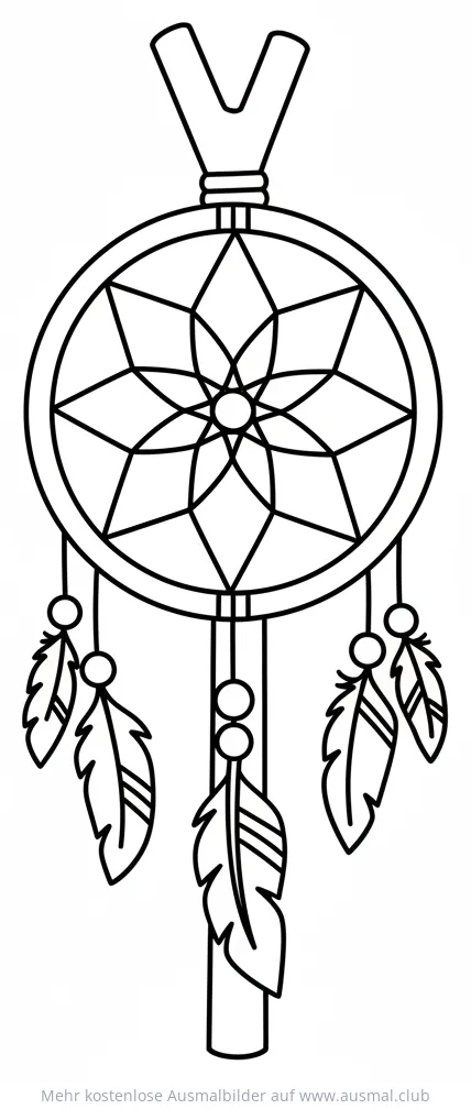 Traumfänger Ausmalbild mit Federn und Perlen