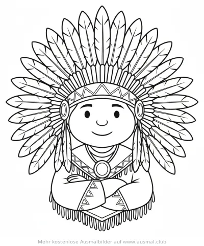 Indianerhäuptling mit Federschmuck Ausmalbild