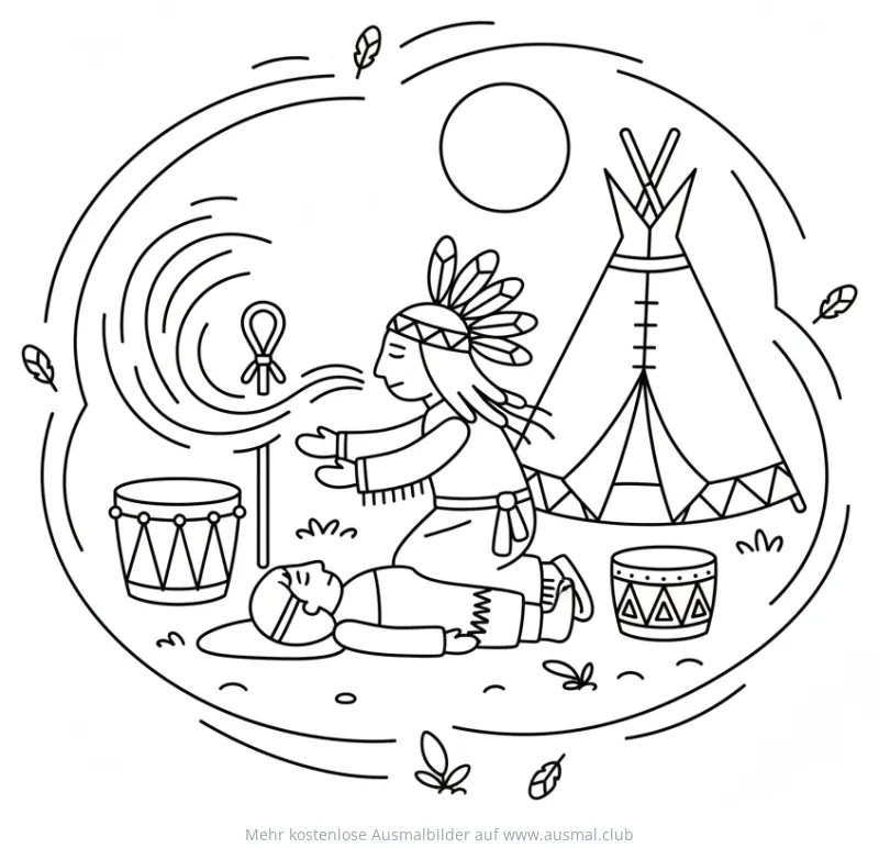 Medizinmann kümmert sich um Patienten Ausmalbild