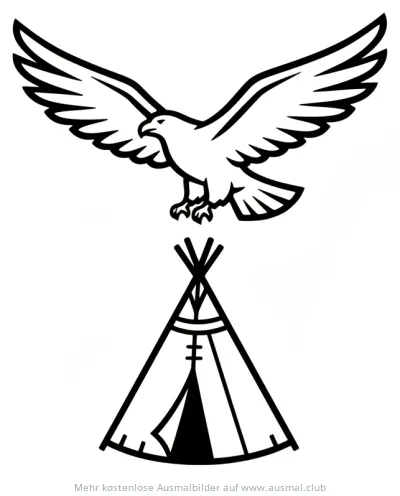 Adler über Tipi Ausmalbild