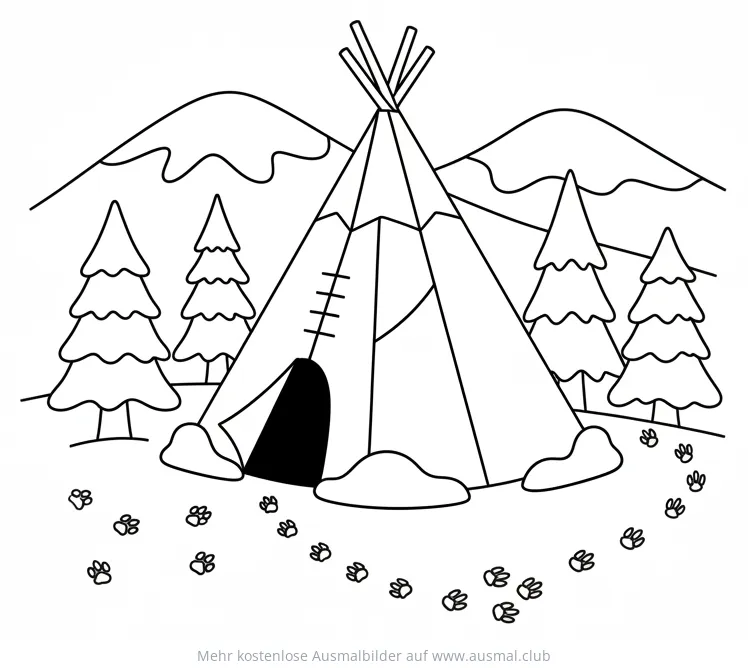 Indianer Tipi Ausmalbild im Winter
