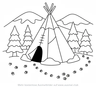 Indianer Tipi Ausmalbild im Winter