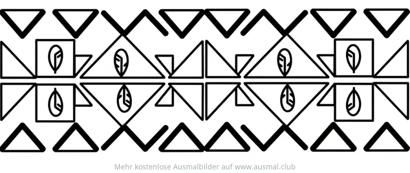 Indianer Muster mit Dreiecken, Quadraten und Blättern Ausmalbild