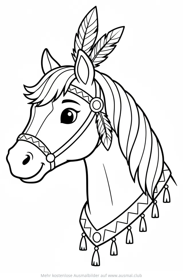 Pferd mit Federschmuck Ausmalbild
