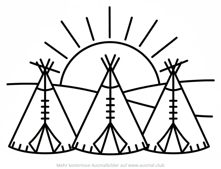 Tipis im Sonnenuntergang Ausmalbild