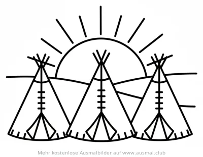 Tipis im Sonnenuntergang Ausmalbild