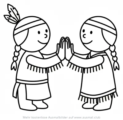 Zwei Indianer Kinder reichen sich die Hände Ausmalbild