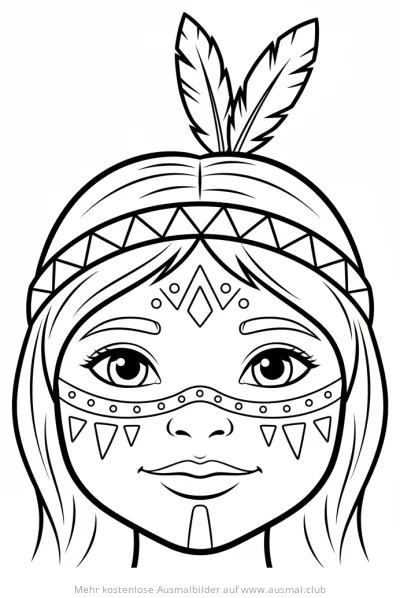 Indianermädchen mit Gesichtsbemalung Ausmalbild
