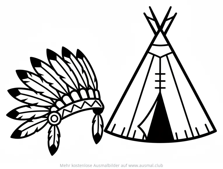 Indianer Federschmuck und Tipi Ausmalbild