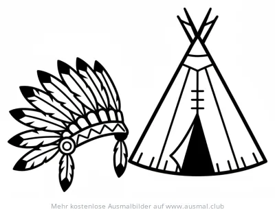 Indianer Federschmuck und Tipi Ausmalbild