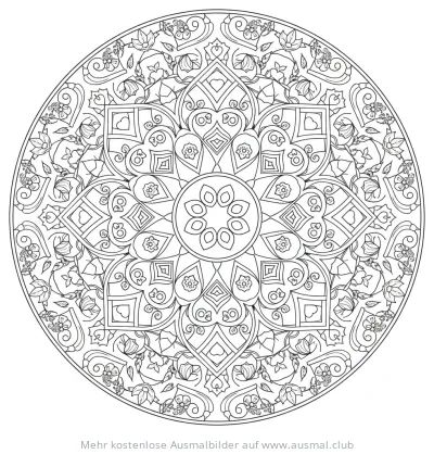 Garten Mandala Ausmalbild mit Blumen und Blättern
