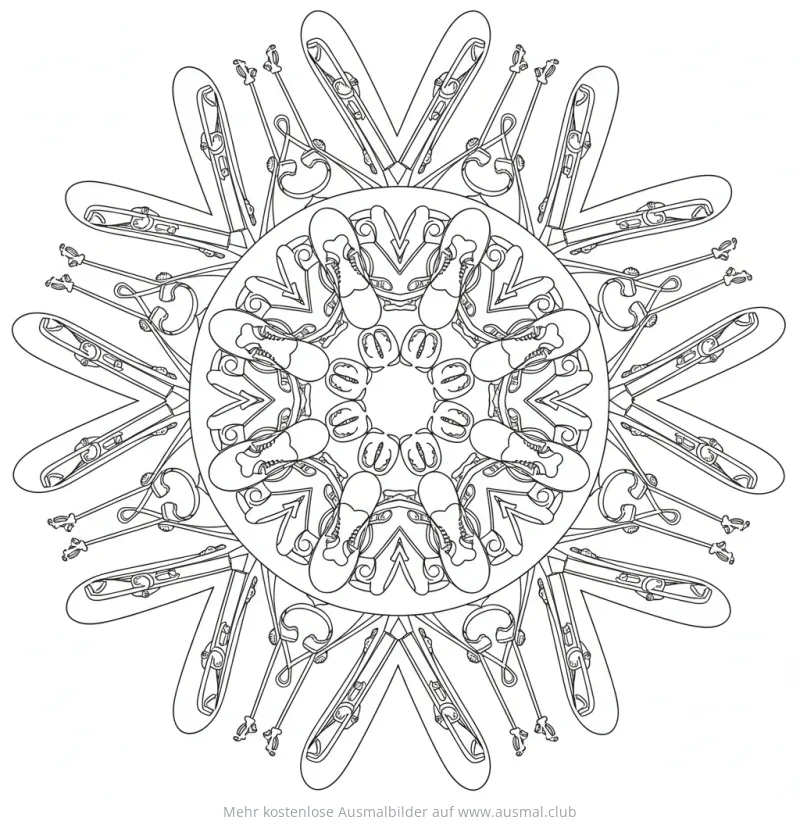 Ski Ausmalbild mit Mandala-Muster