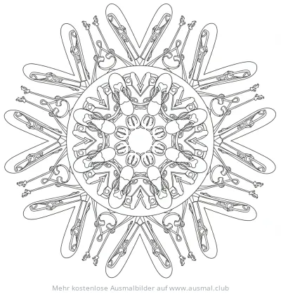 Ski Ausmalbild mit Mandala-Muster