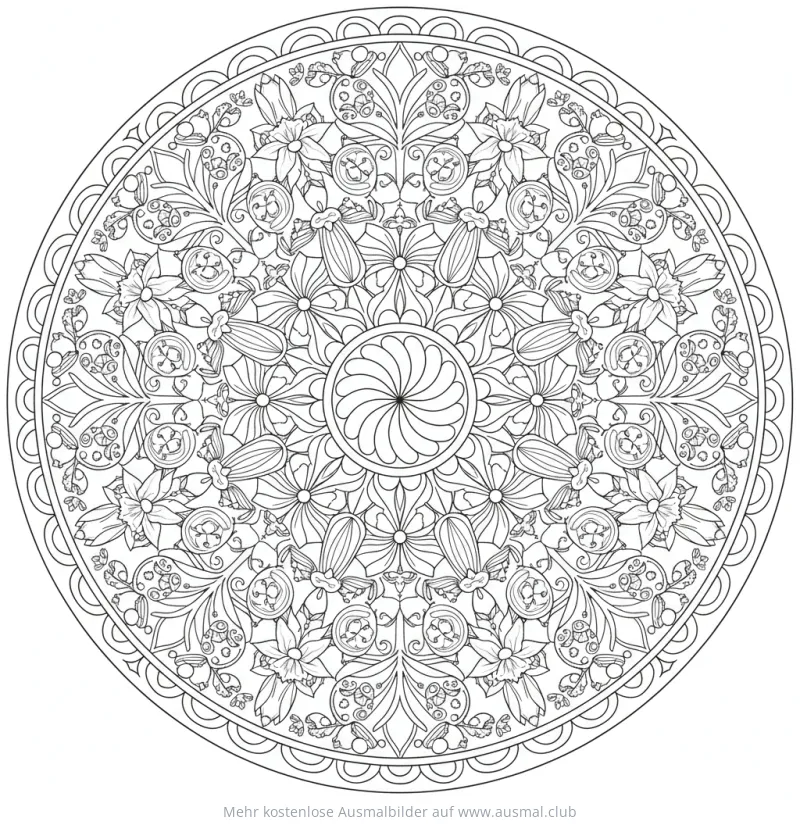 Frühlingswiese Mandala Ausmalbild