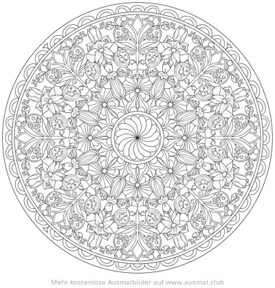 Frühlingswiese Mandala Ausmalbild
