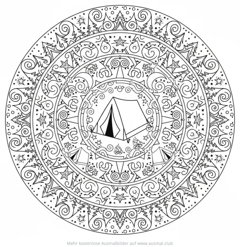 Camping Zelt im Mandala Ausmalbild