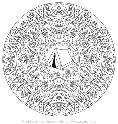 Camping Zelt im Mandala Ausmalbild