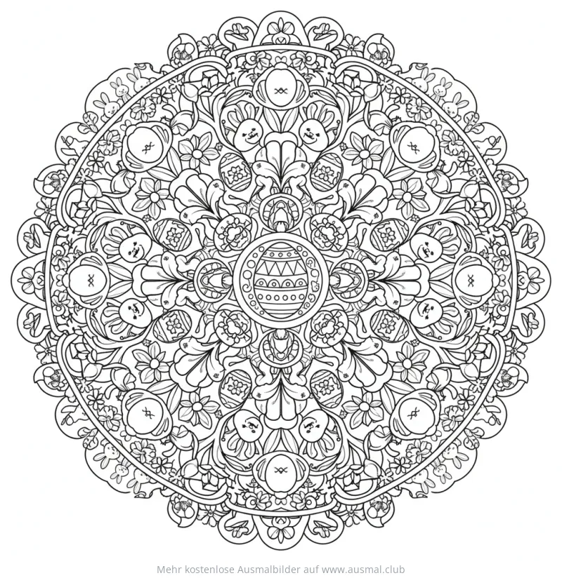 Ostern Mandala Ausmalbild mit Ostereiern und Hasen