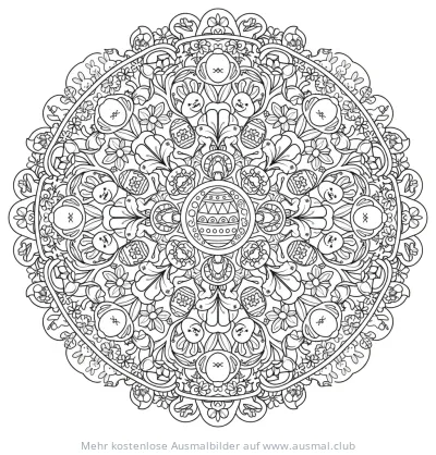 Ostern Mandala Ausmalbild mit Ostereiern und Hasen