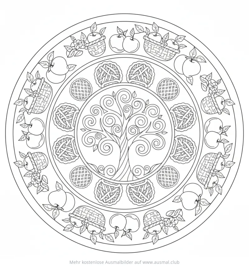 Apfelernte Mandala Ausmalbild
