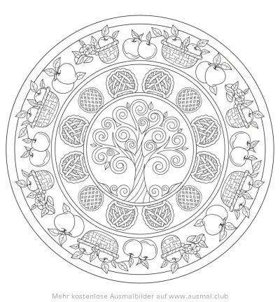 Apfelernte Mandala Ausmalbild