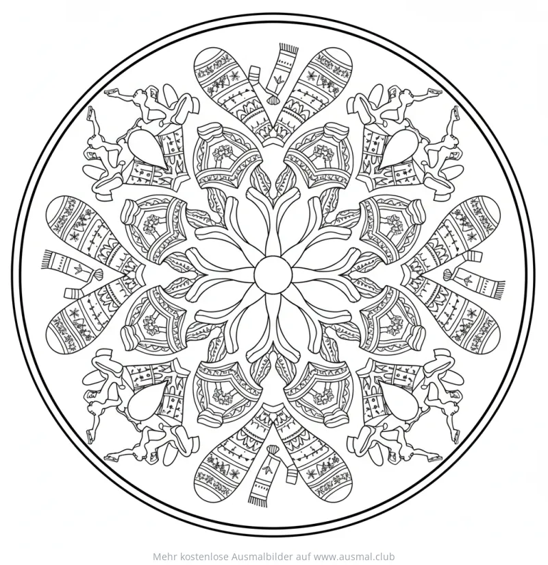 Eislaufen Mandala Ausmalbild mit Wintermotiven