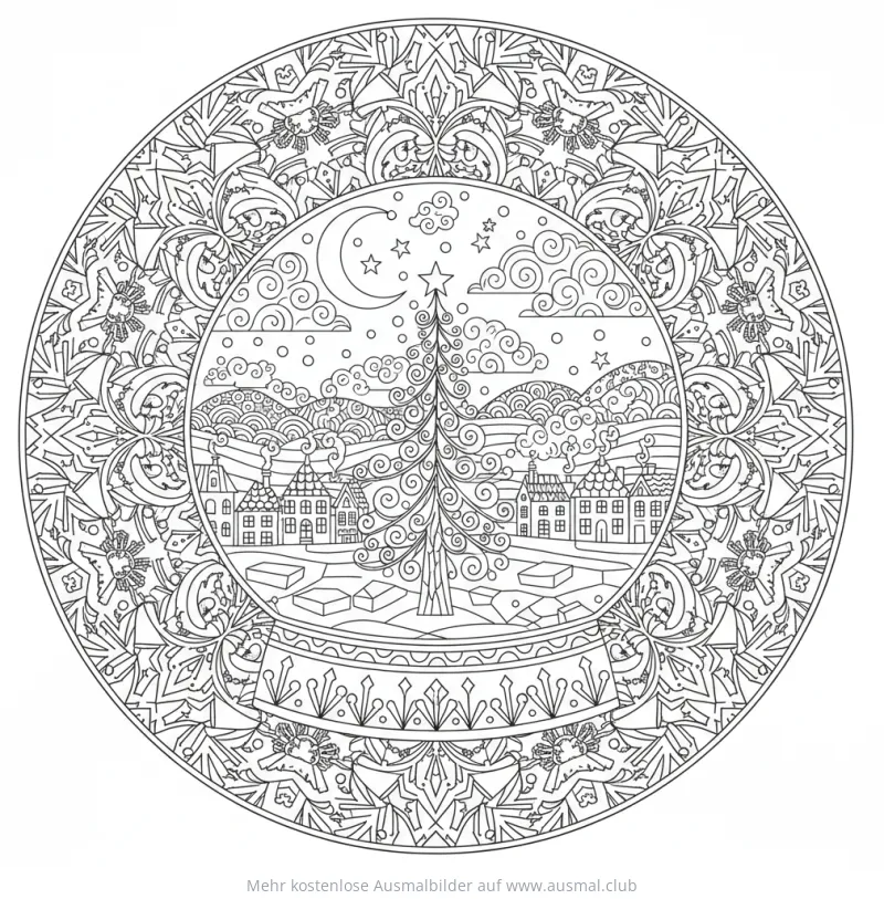 Schneekugel mit Winterlandschaft Ausmalbild