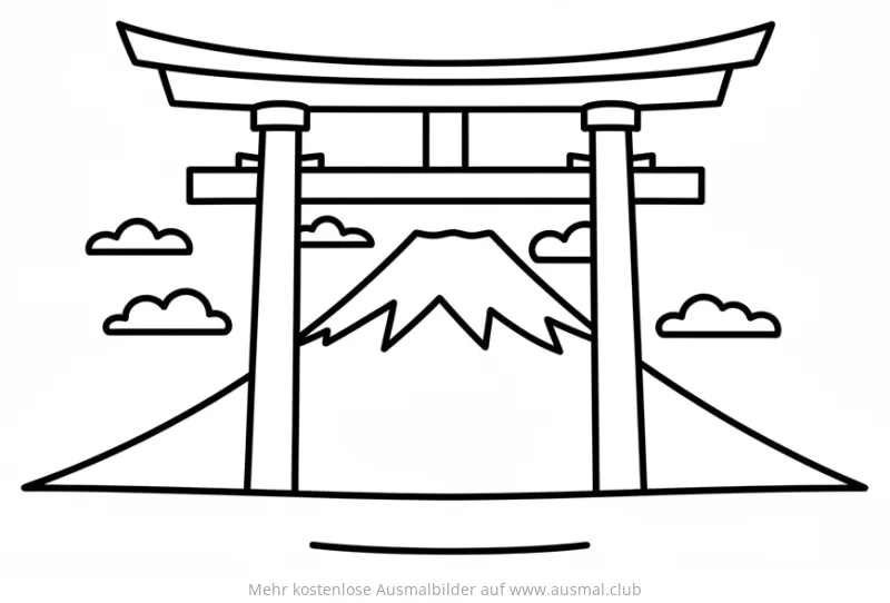 Torii mit Berg Fuji Ausmalbild