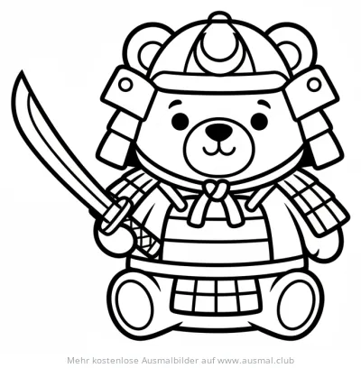 Samurai Teddybär mit Schwert Ausmalbild