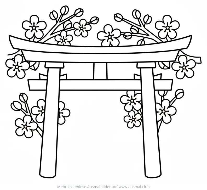 Torii mit Kirschblüten Ausmalbild
